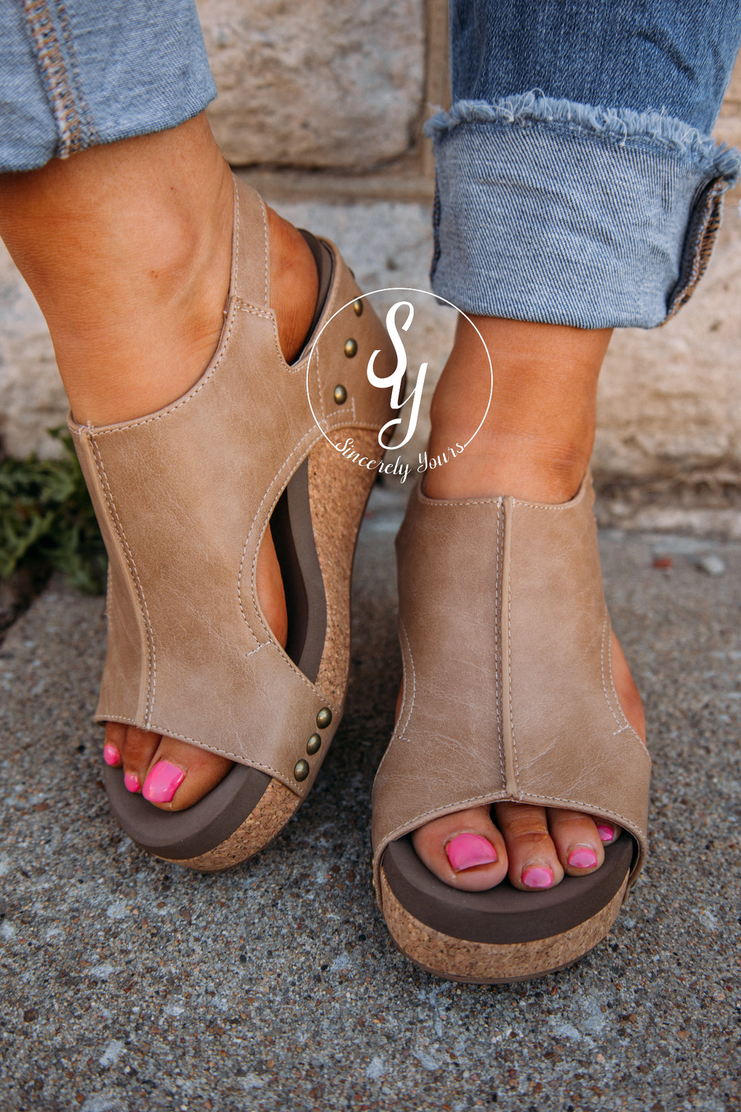 Carley Wedge -Taupe Smooth