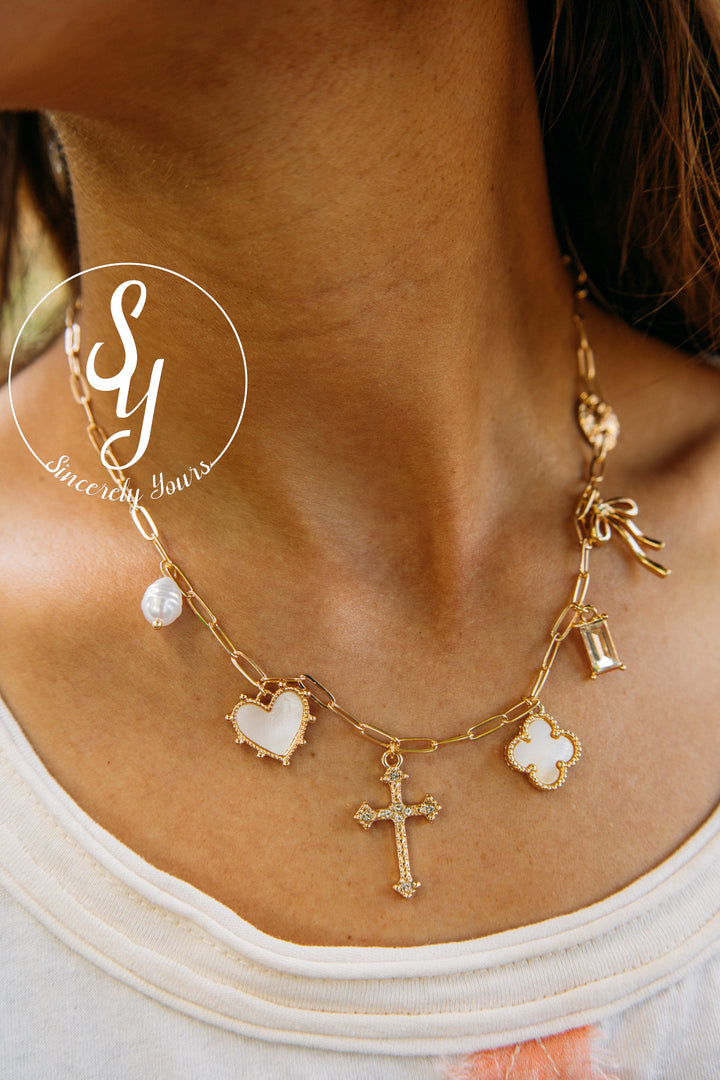 Clover Multi Charm Necklace- Gold