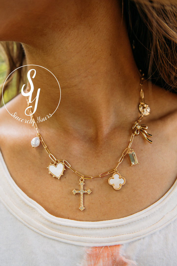 Clover Multi Charm Necklace- Gold