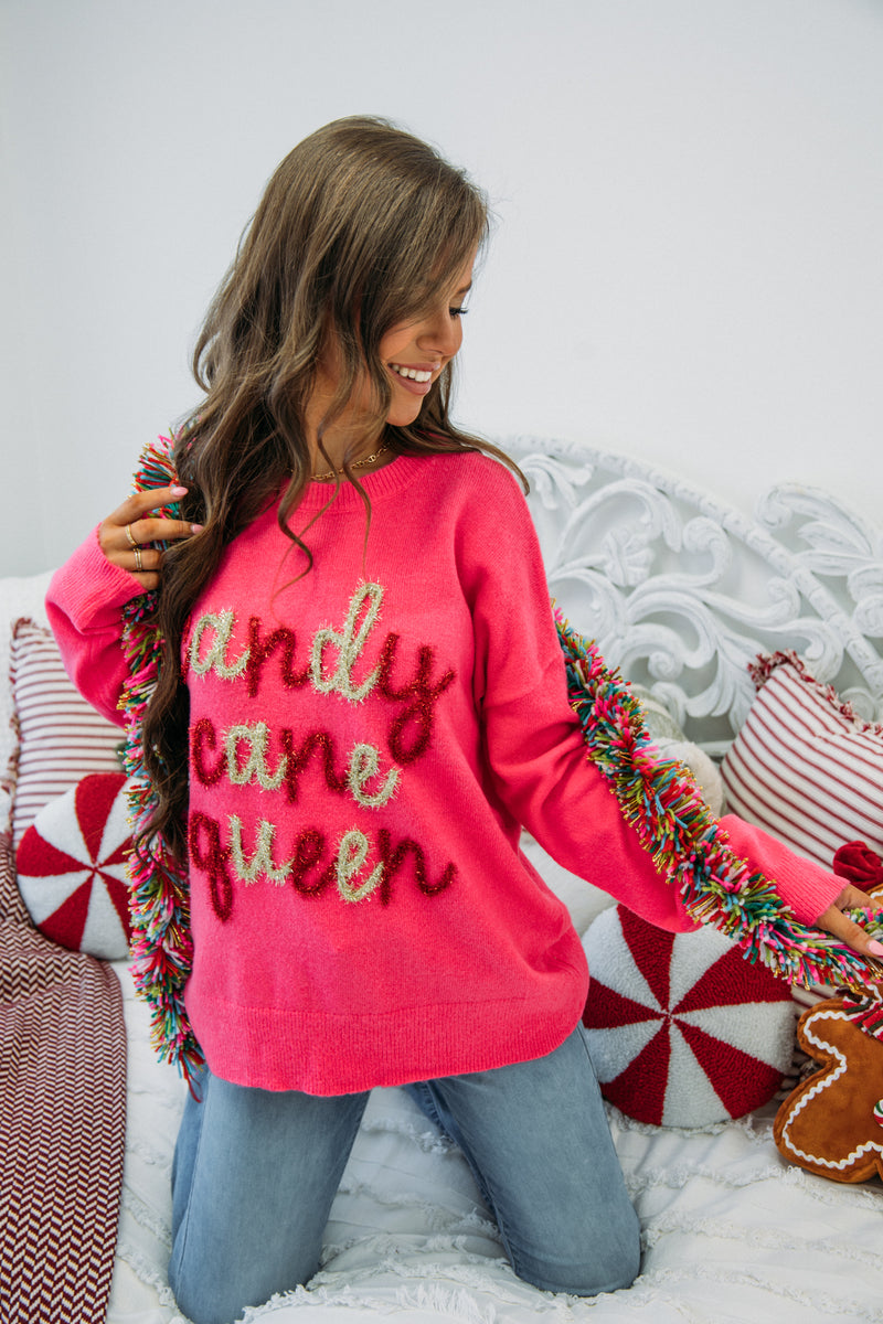 Candy Cane Queen Sweater Hot Pink Sincerely Yours