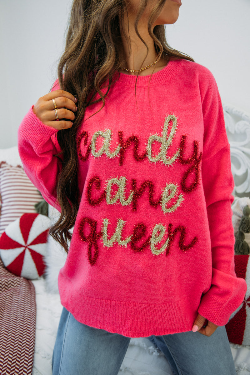 Candy Cane Queen Sweater Hot Pink Sincerely Yours