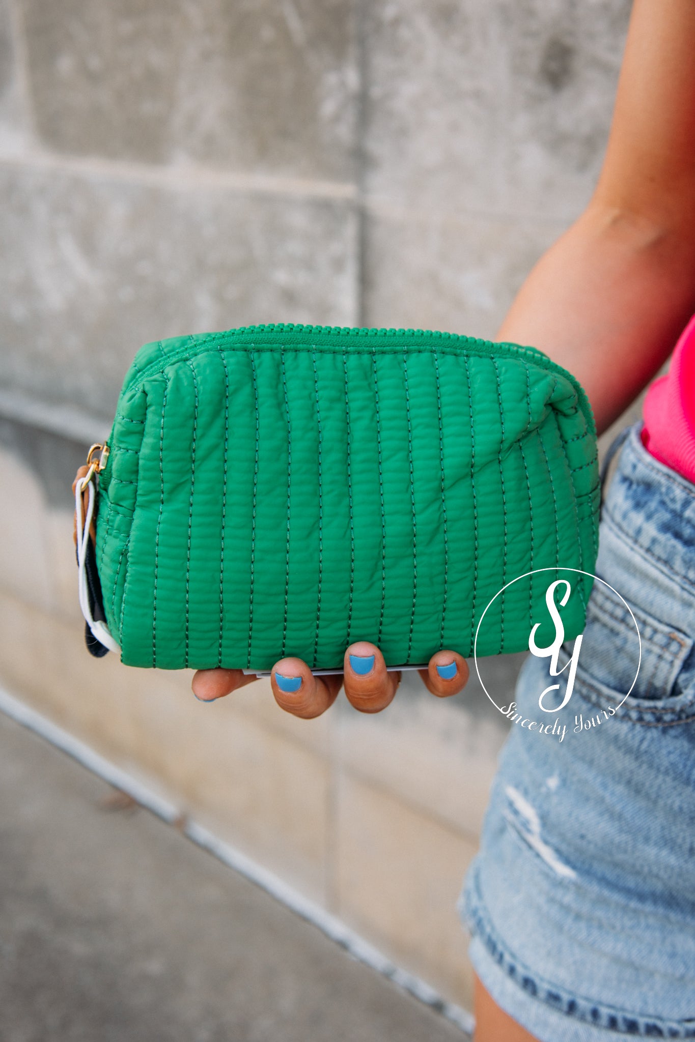 BEVERLY COSMETIC ZIP POUCH,GREEN main image 0