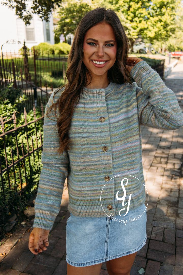 Soft View Cardigan- Blue/Sage