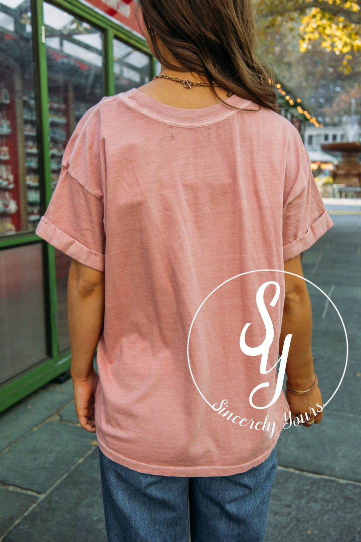 Holiday Spirits Graphic Tee - Dusty Pink