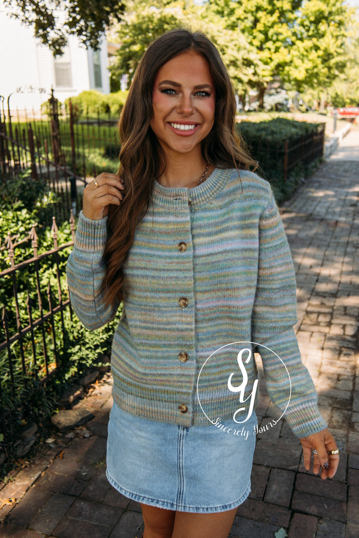 Soft View Cardigan- Blue/Sage