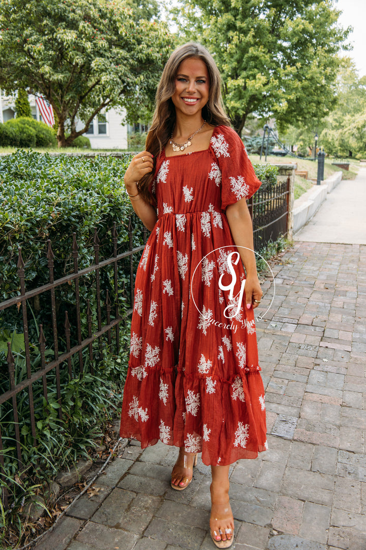 Long Time Coming Dress-Rust