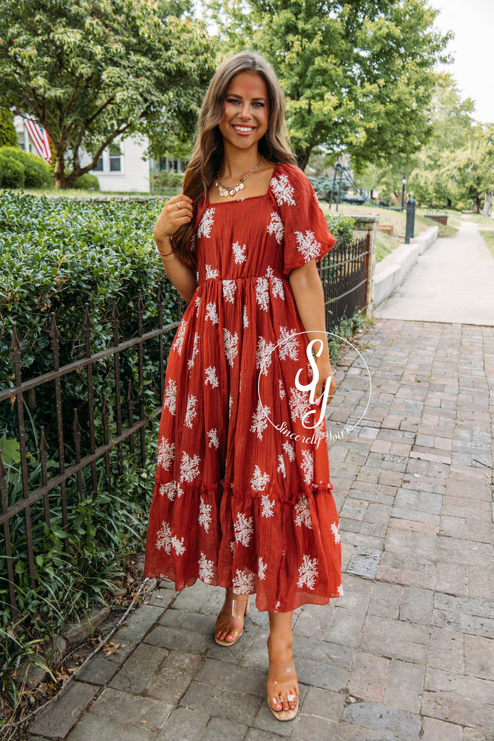 Long Time Coming Dress-Rust