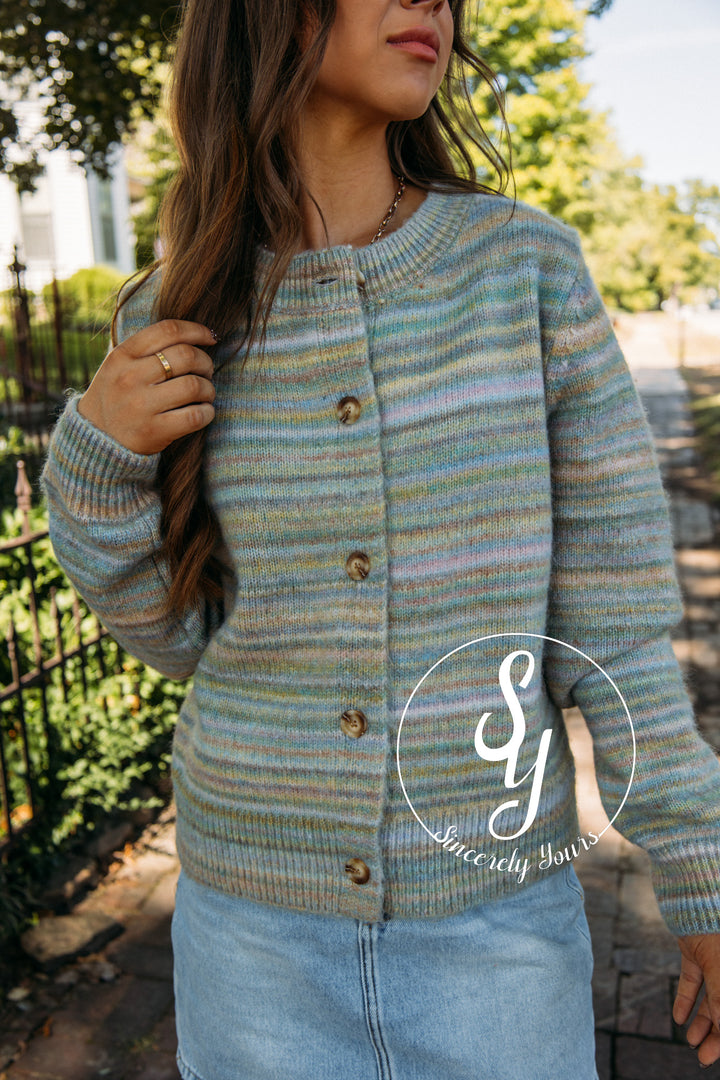 Soft View Cardigan- Blue/Sage
