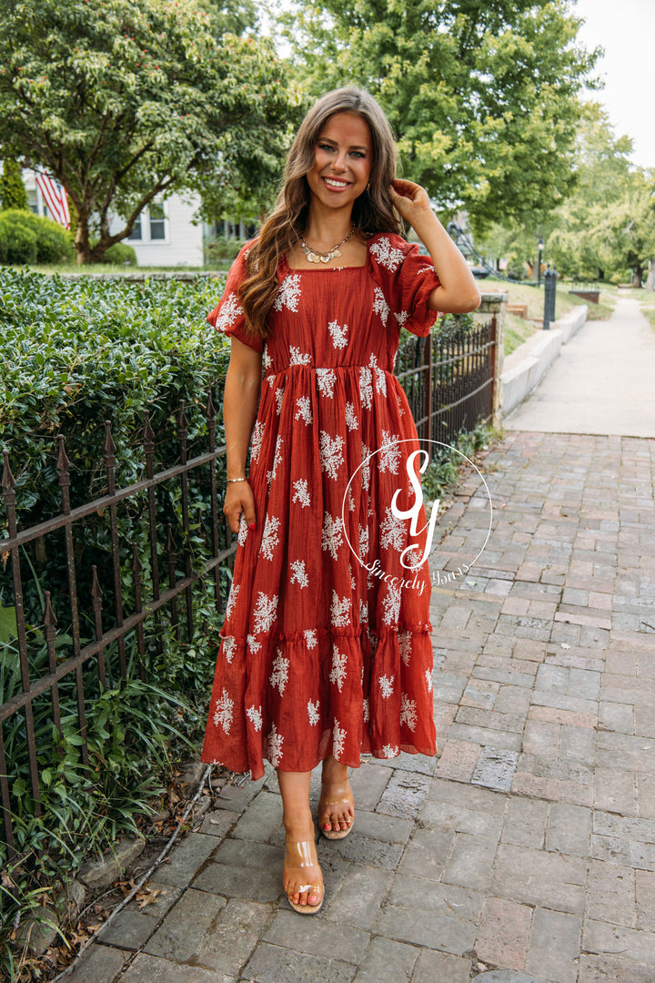 Long Time Coming Dress-Rust