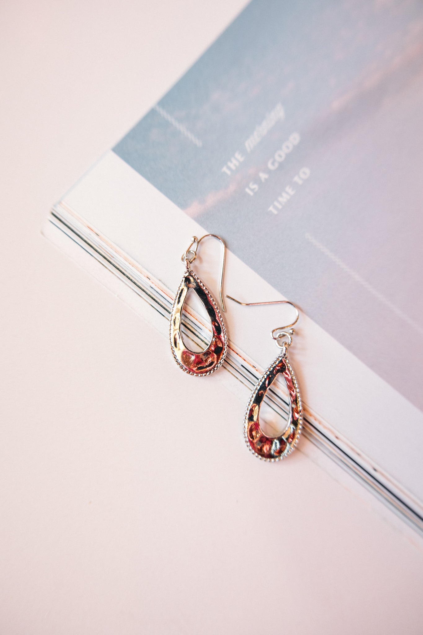 Hammered Open Teardrop Earring Silver Sincerely Yours