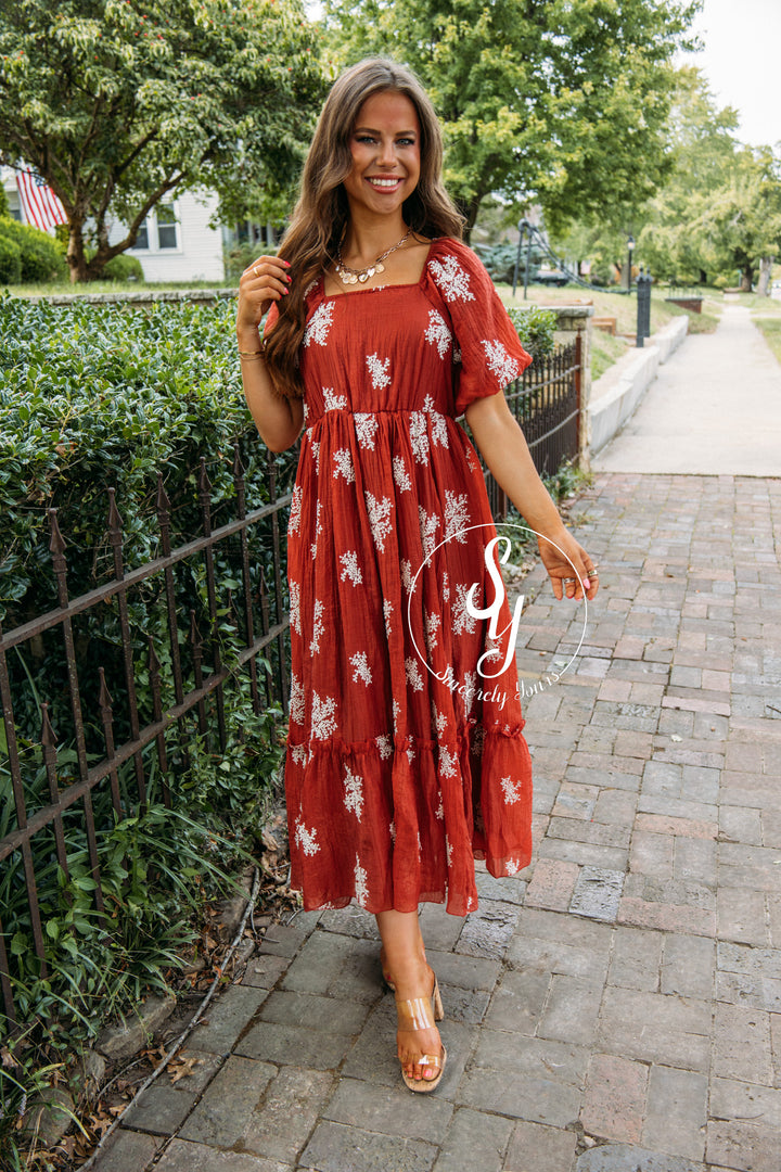 Long Time Coming Dress-Rust