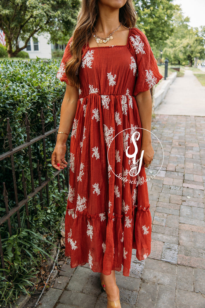 Long Time Coming Dress-Rust