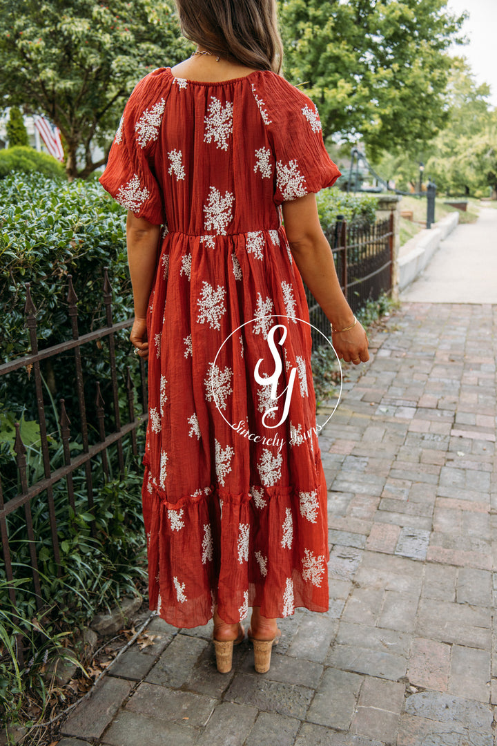 Long Time Coming Dress-Rust