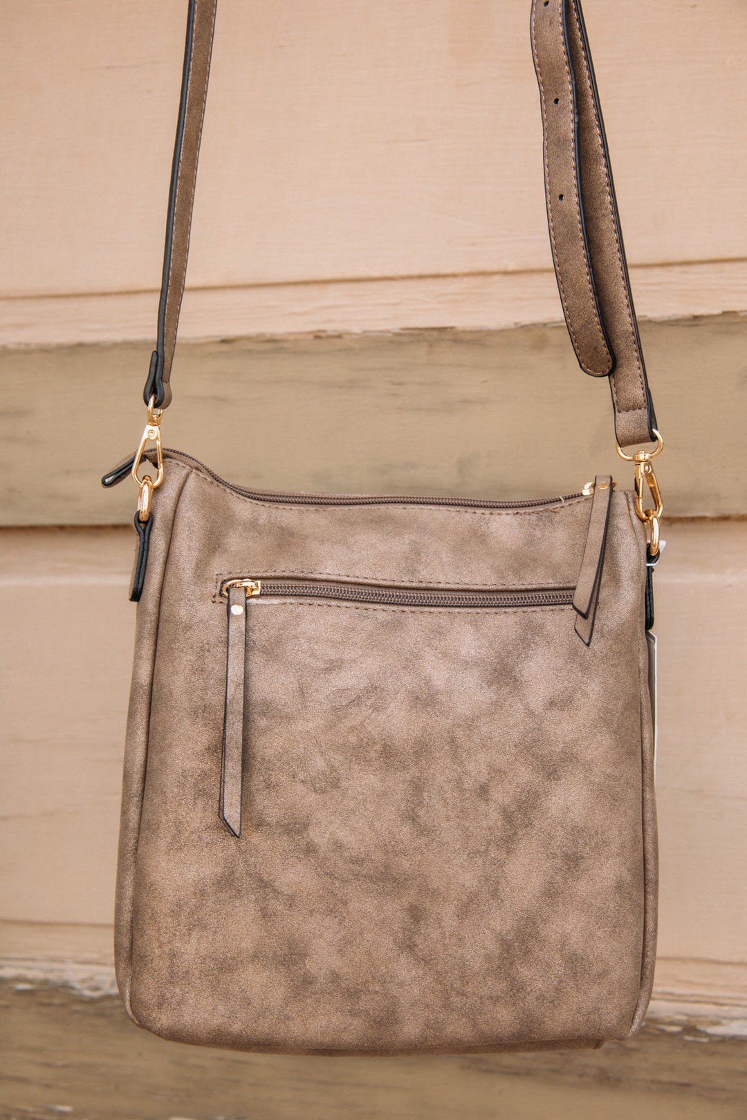 Layla Faux Suede Whipstitch Crossbody - Chocolate