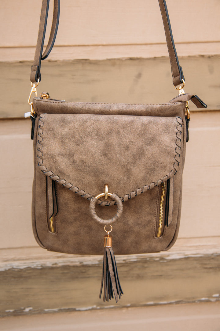 Layla Faux Suede Whipstitch Crossbody - Chocolate