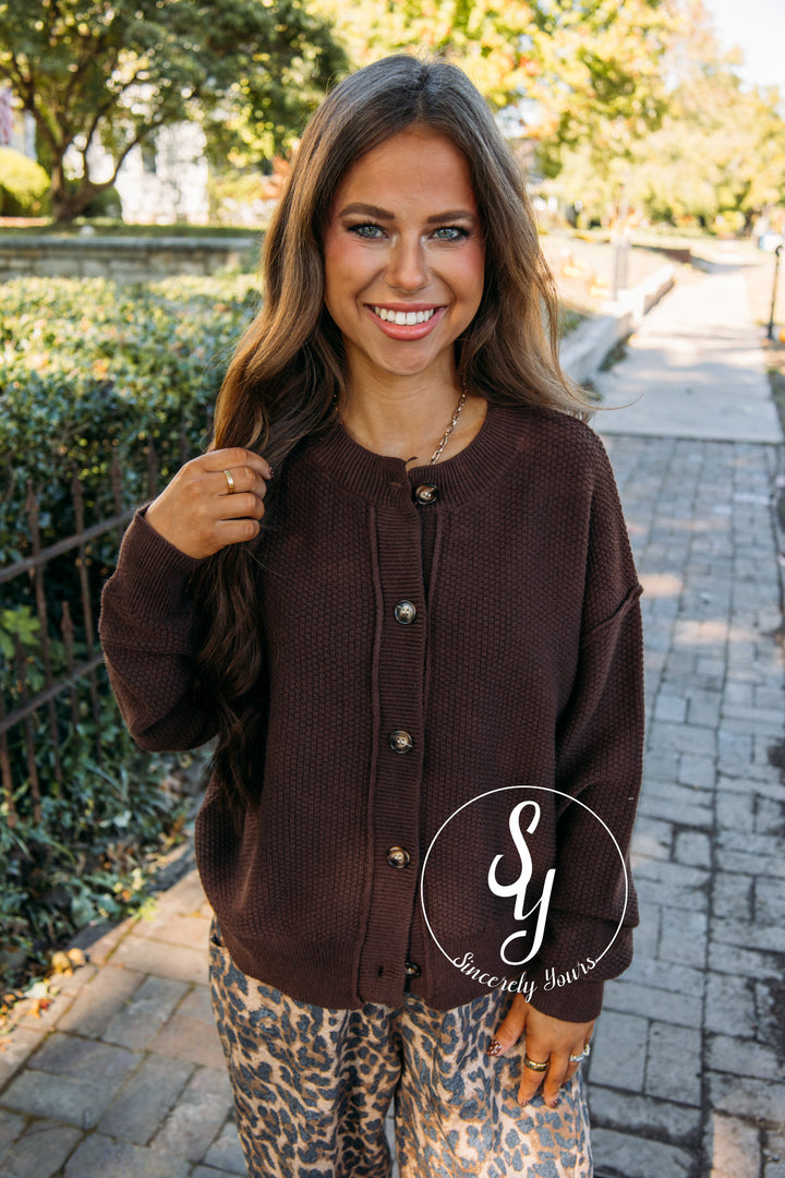 Cozy Break Cardigan- Chocolate
