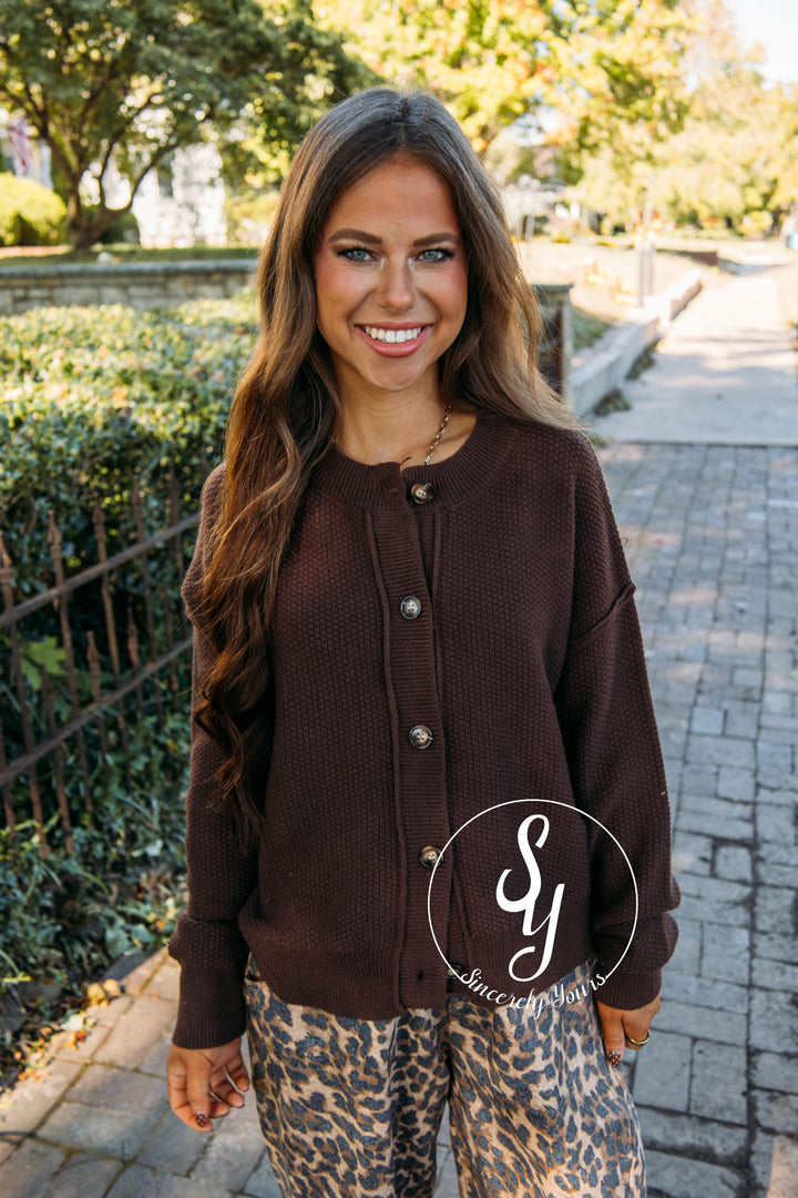 Cozy Break Cardigan- Chocolate