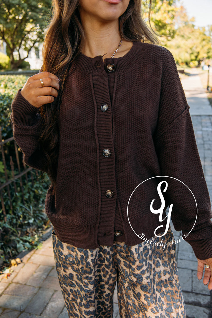 Cozy Break Cardigan- Chocolate