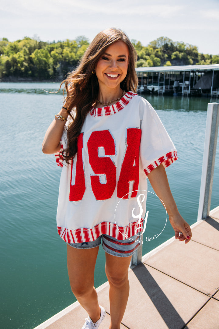 USA Patch Tee - White/Red
