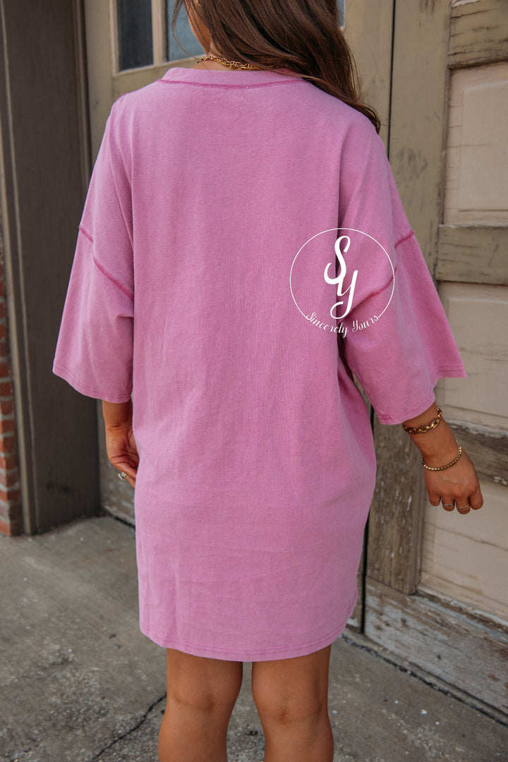 Western Boot T-Shirt Dress - Magenta