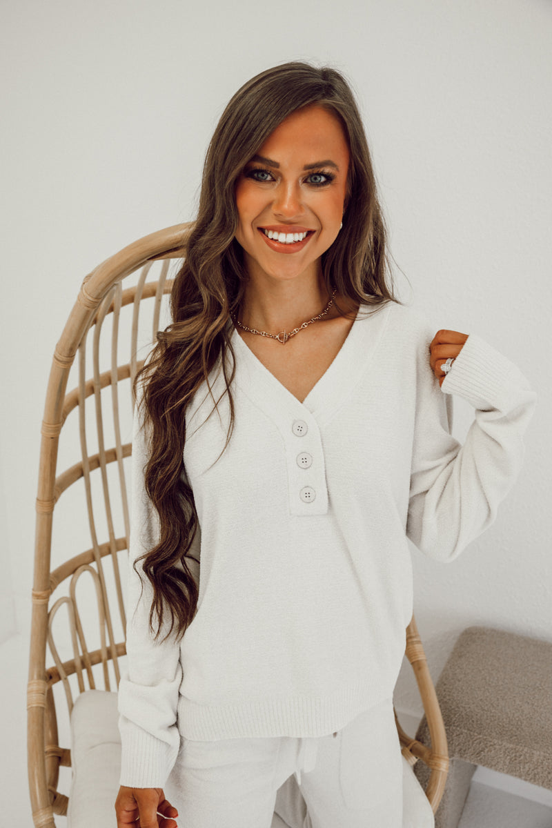 Barefoot Dreams CozyChic Ultra Lite® Rib Back Placket Henley Almond