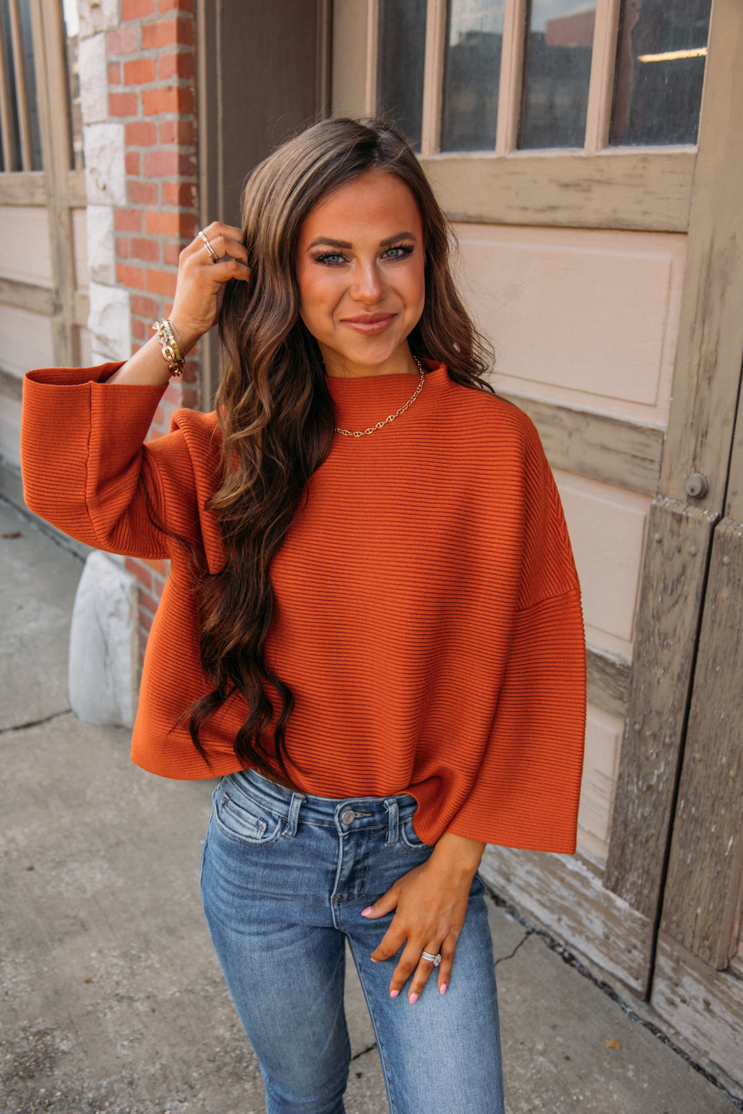 Switching Sides Sweater - Spicy Orange
