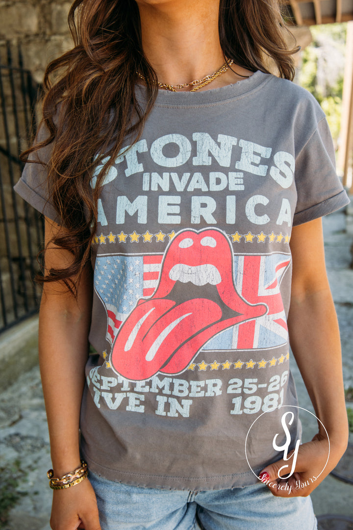 The Rolling Stones Invade America Licensed Band Tee - Steel Grey
