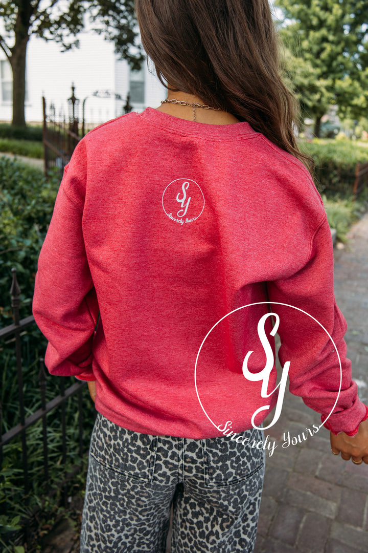 Kansas City Yellow Gingham Crewneck-Heather Scarlet Red