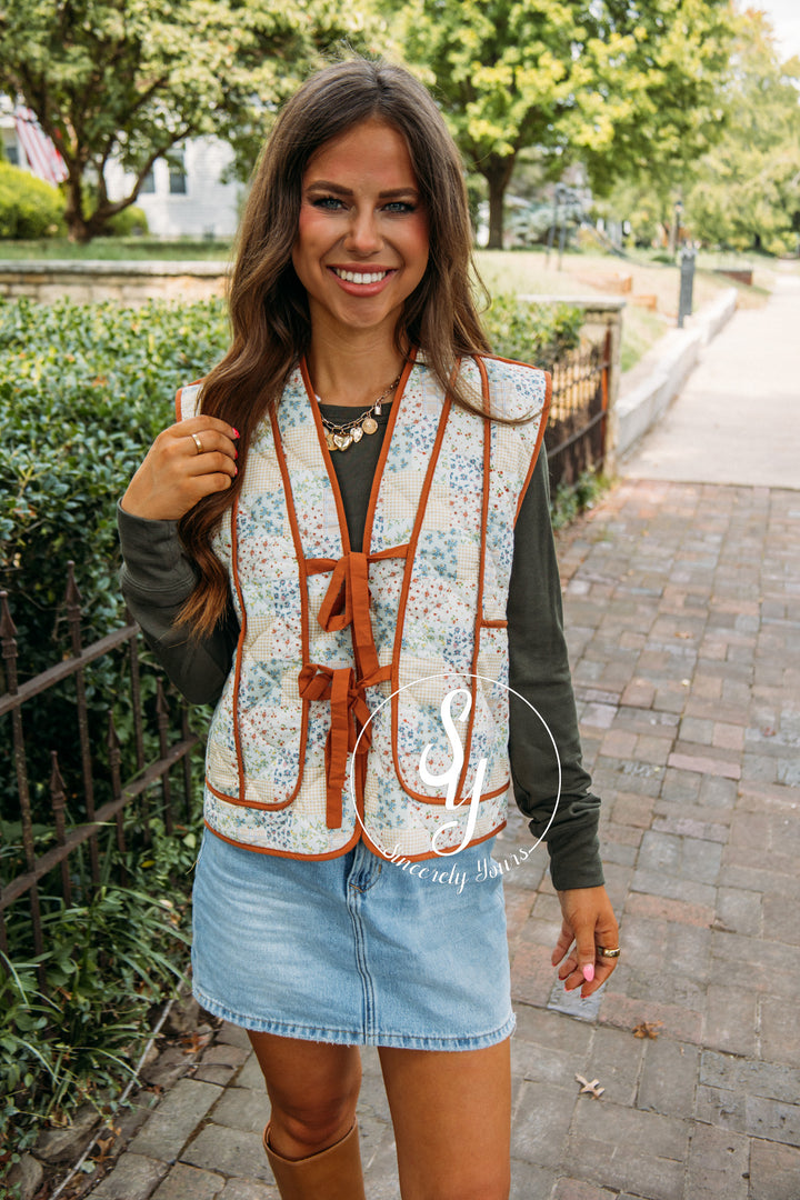 Living The Floral Life Vest- Caramel Sepia Multi