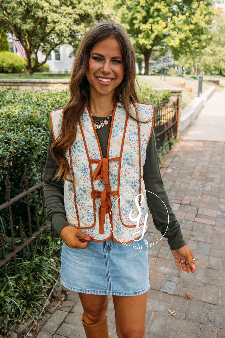 Living The Floral Life Vest- Caramel Sepia Multi
