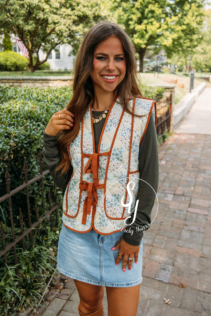 Living The Floral Life Vest- Caramel Sepia Multi