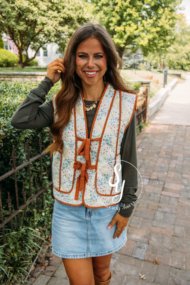 Living The Floral Life Vest- Caramel Sepia Multi