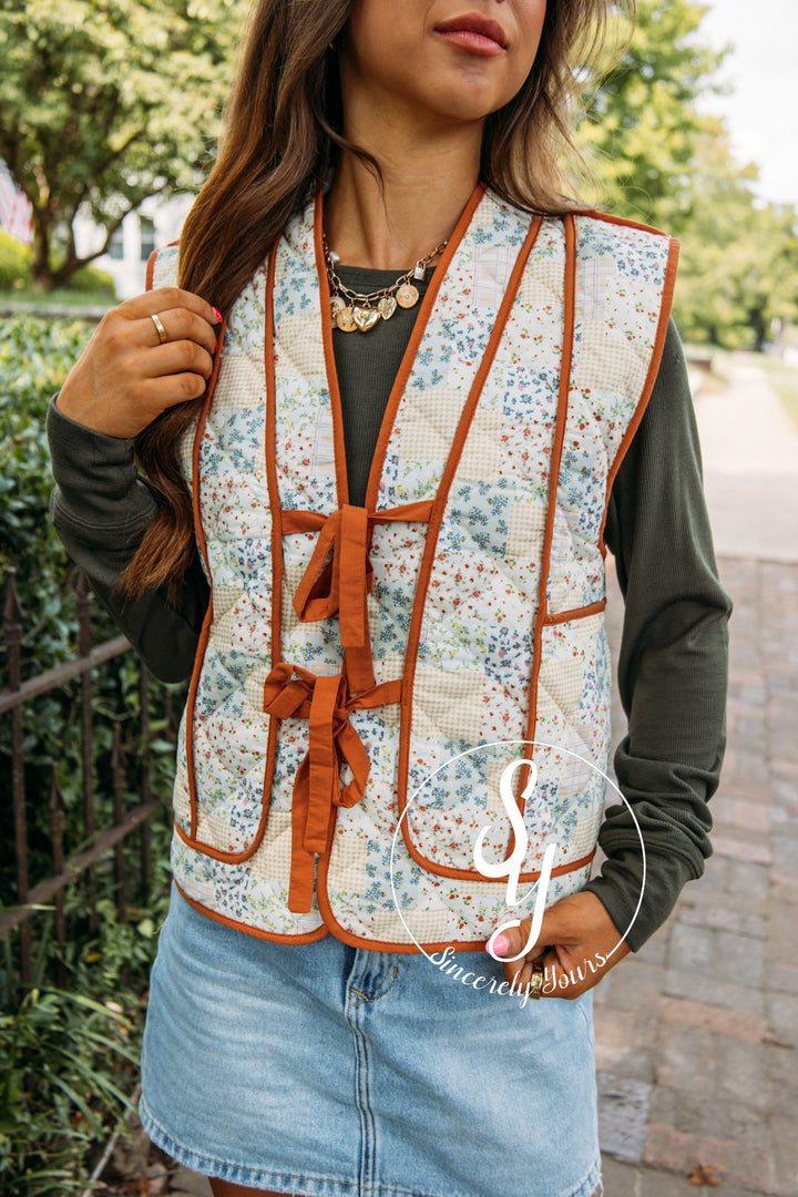 Living The Floral Life Vest- Caramel Sepia Multi