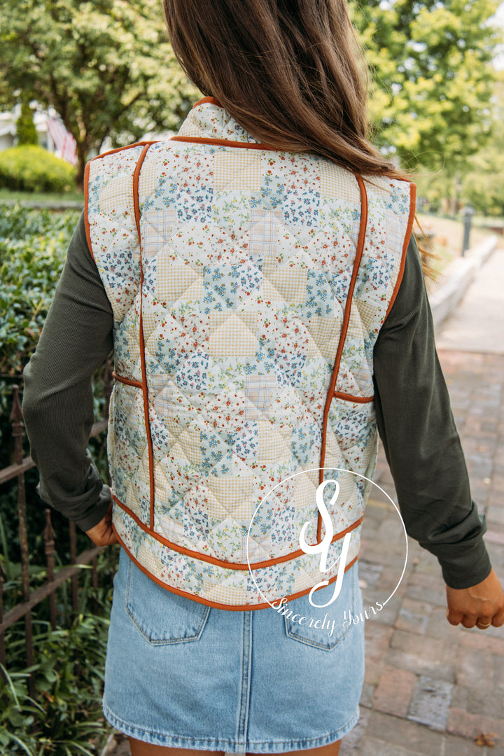 Living The Floral Life Vest- Caramel Sepia Multi