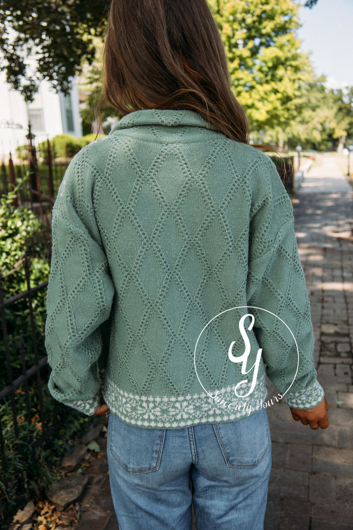 Morning Dew Zip Sweater- Sage