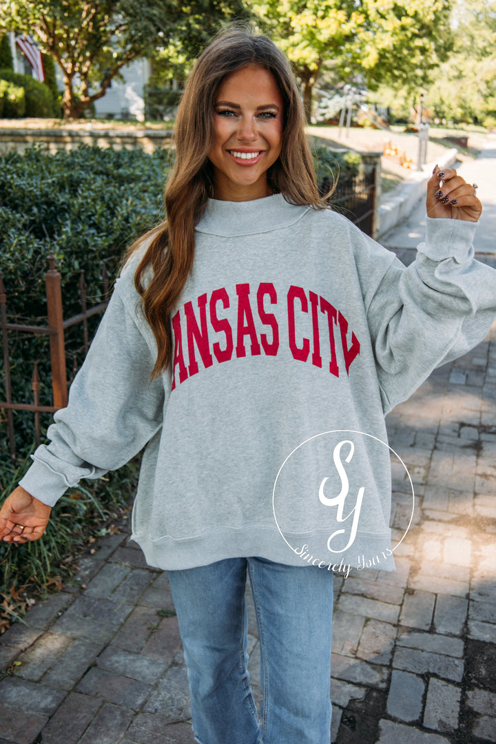 Kansas City Reversible Mock Neck -Heather Gray / Red