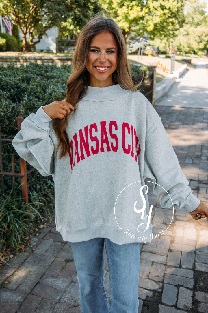 Kansas City Reversible Mock Neck -Heather Gray / Red
