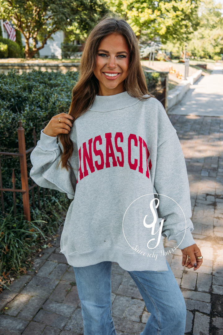 Kansas City Reversible Mock Neck -Heather Gray / Red