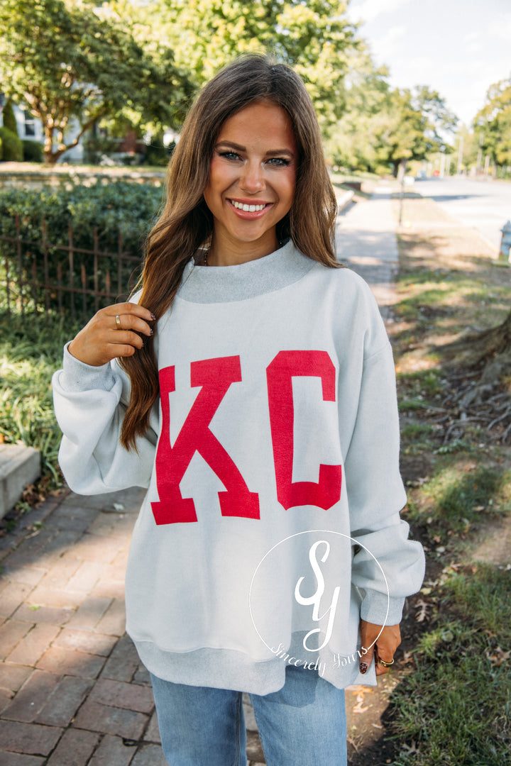 Kansas City Reversible Mock Neck -Heather Gray / Red