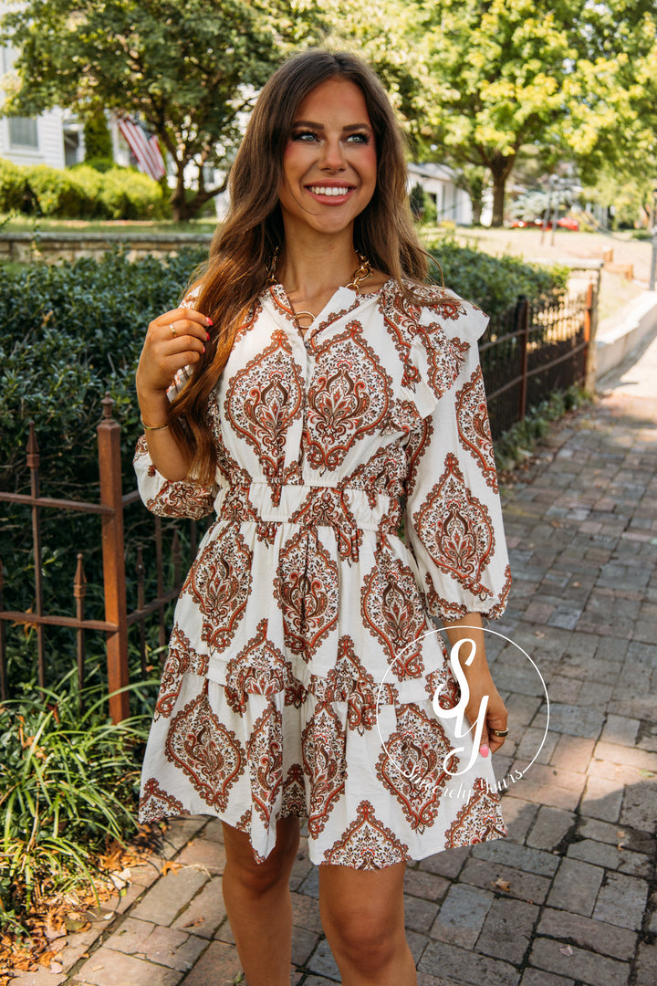 Paisley Fall Dress- Mocha