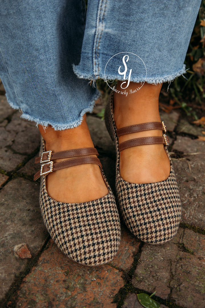 Logan Houndstooth Flat - Black Tan Houndstooth