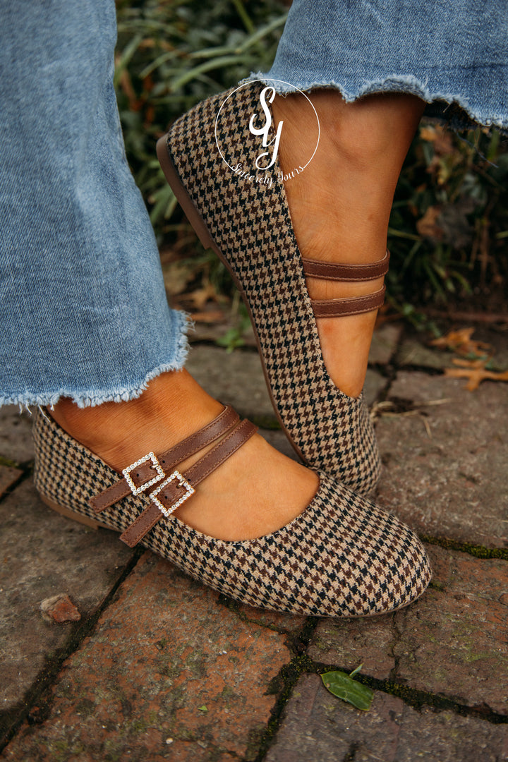 Logan Houndstooth Flat - Black Tan Houndstooth