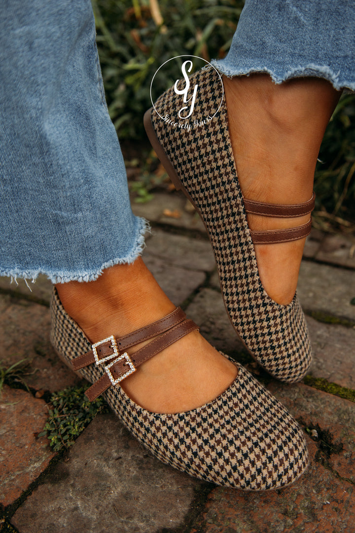 Logan Houndstooth Flat - Black Tan Houndstooth