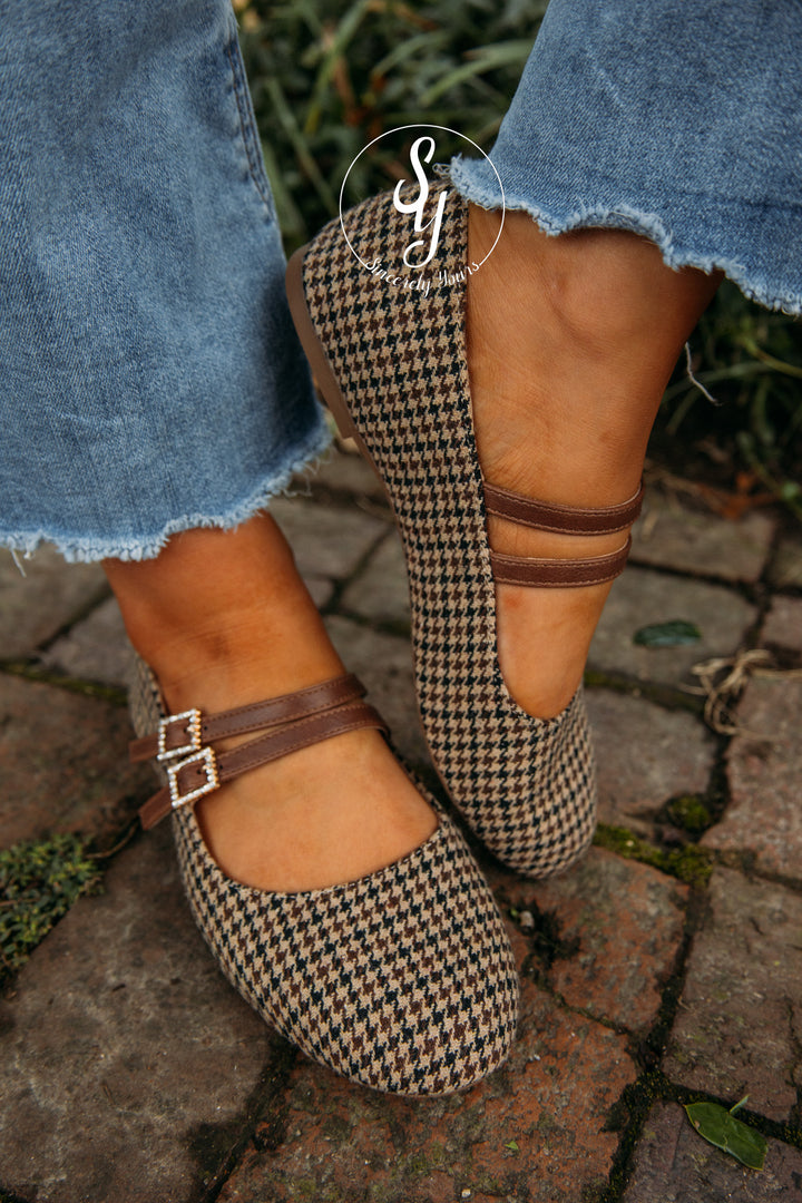 Logan Houndstooth Flat - Black Tan Houndstooth
