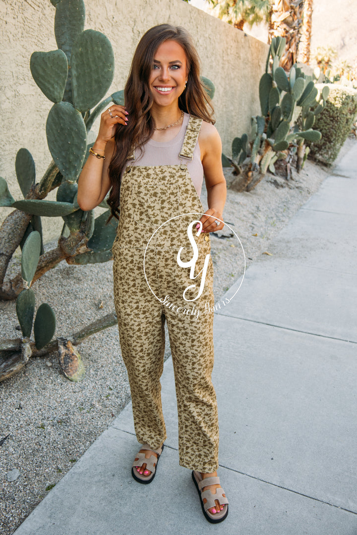 Hopeful Dreamer Overalls-Lt Green/ Olive Fl