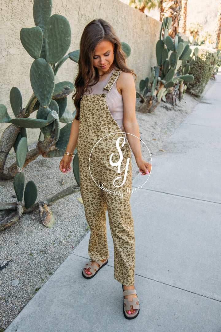 Hopeful Dreamer Overalls-Lt Green/ Olive Fl