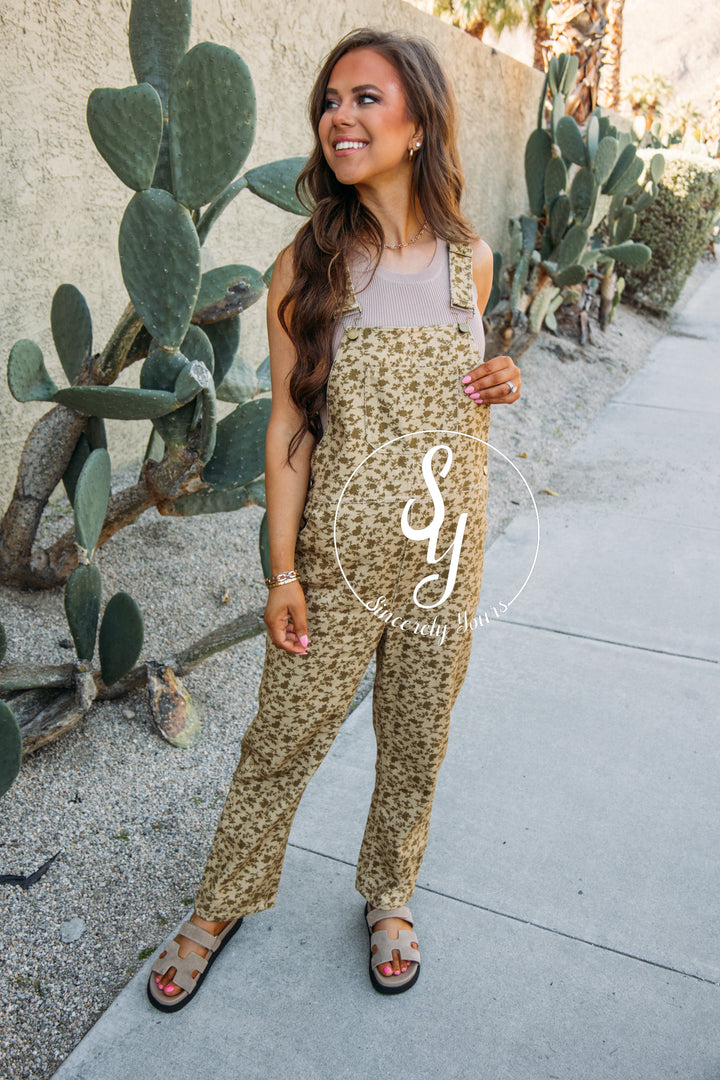 Hopeful Dreamer Overalls-Lt Green/ Olive Fl