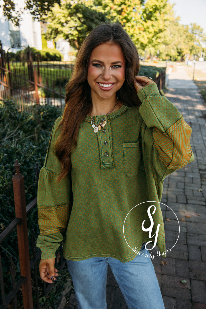 Stripe A Dot Top - Juniper Green