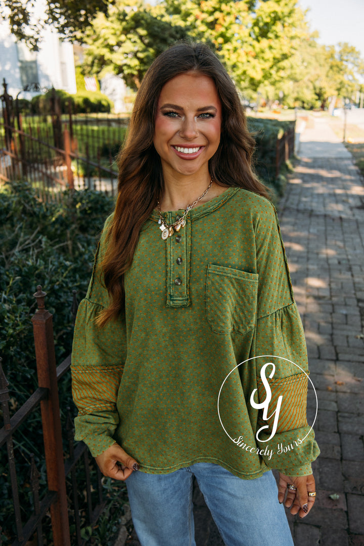 Stripe A Dot Top - Juniper Green