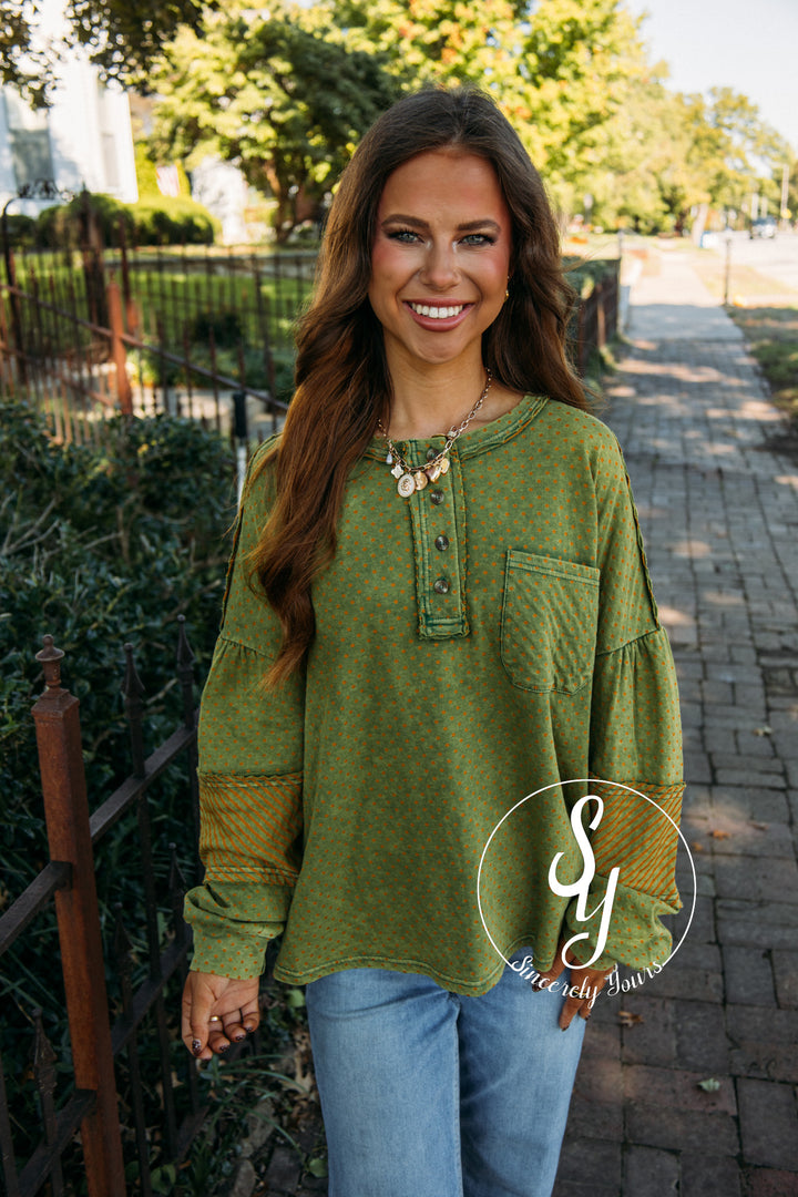 Stripe A Dot Top - Juniper Green